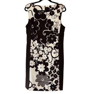 Connected Apparel Dress Floral Sleeveless Sheath Black White Color Block Sz 12